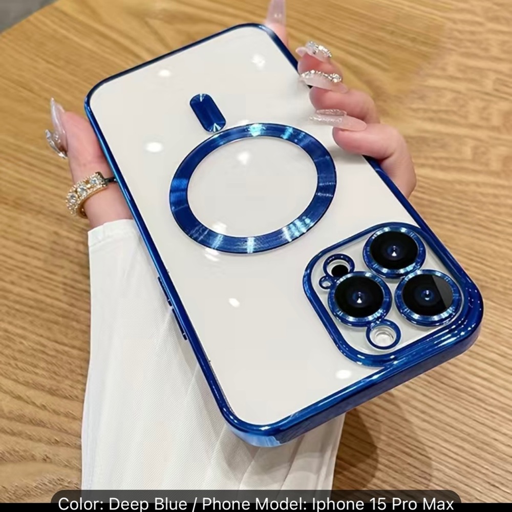 IPhone 15 Pro MAX DEEP BLUE Glitter Mag Safe Magnetic Plating Case Cover NEW